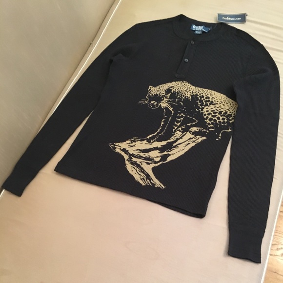 Polo by Ralph Lauren linen blend black print Henley sz.S - Picture 5 of 8